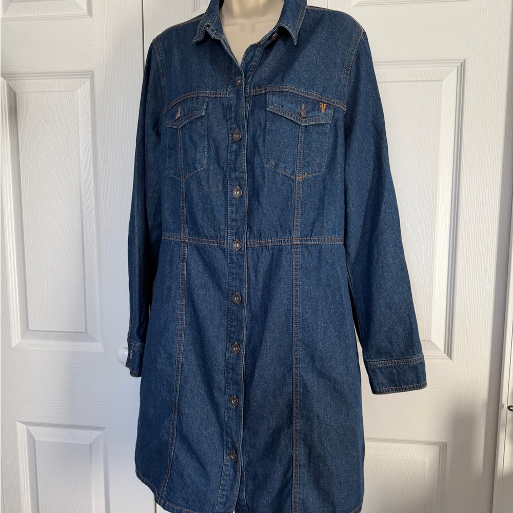 Frye Denim Shirt Dress Button Front Long Sleeve Pockets Size Large NWOT